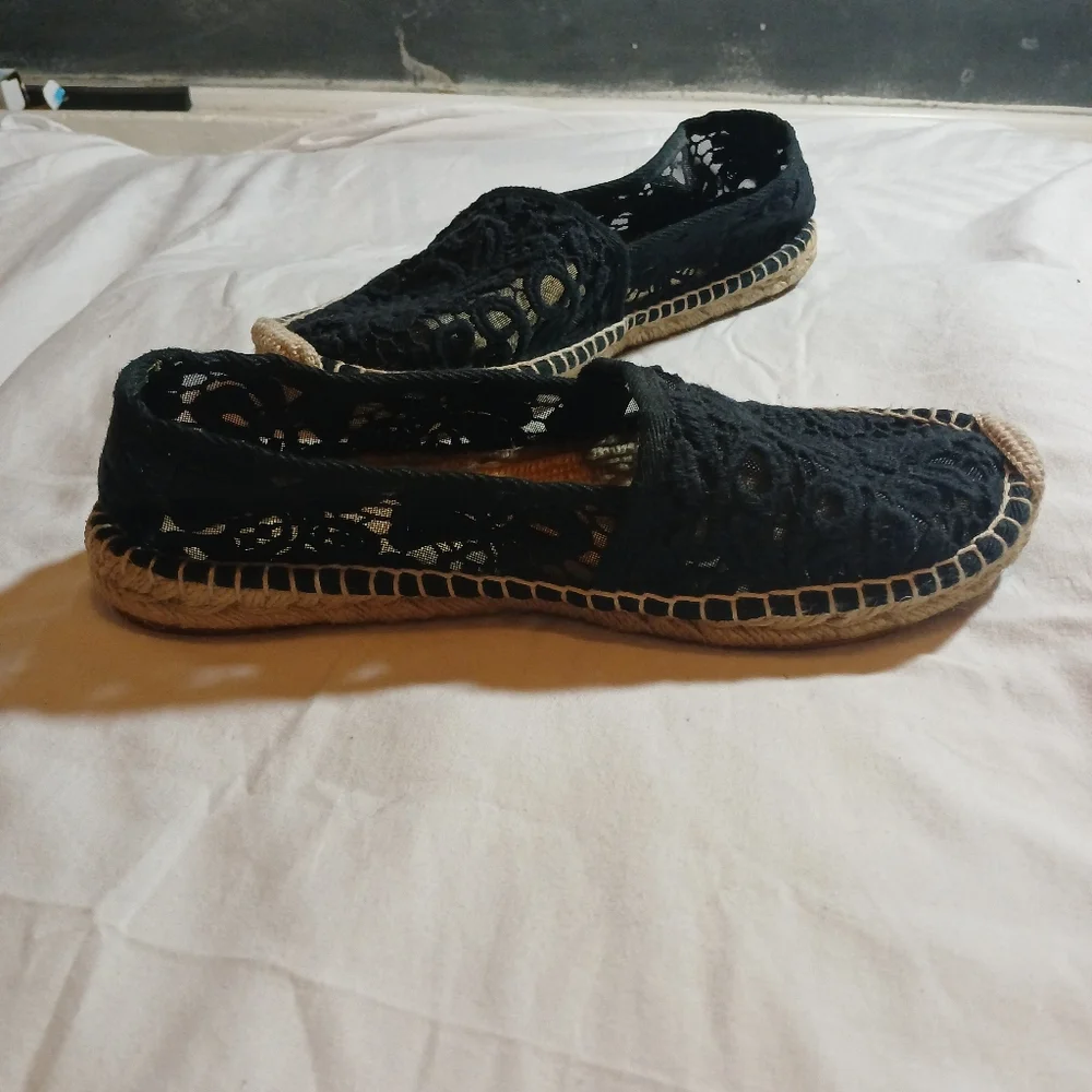 Tory Burch Jackie Womens Slip On Shoes Lace Floral Print Black Size 8.5